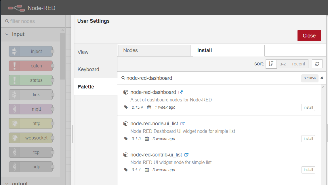 installing nodered dashboard