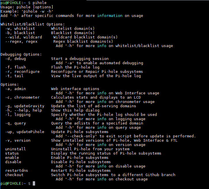 pihole options